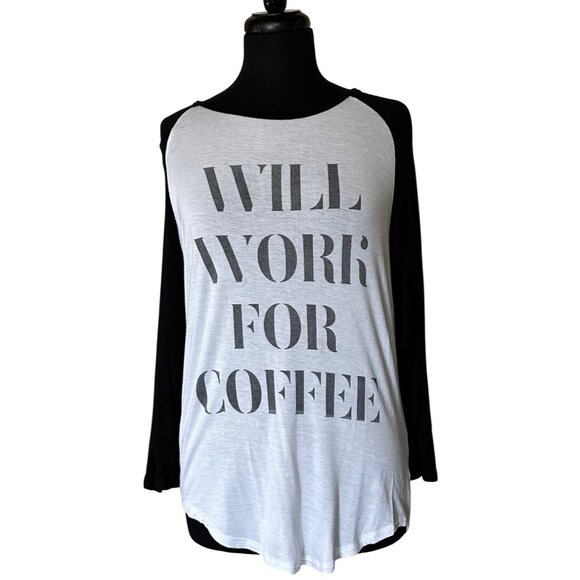 Women's Recycled Karma Will Work For Coffee Baseball T-Shirt Junior's Size M - Picture 1 of 13